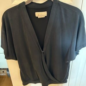 Dark teal cropped wrap shirt by Anthropologie